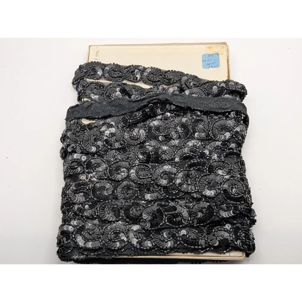Vintage Black Sequin Trim 9.5 Yards 1in Sewing Costume Craft Embellishment